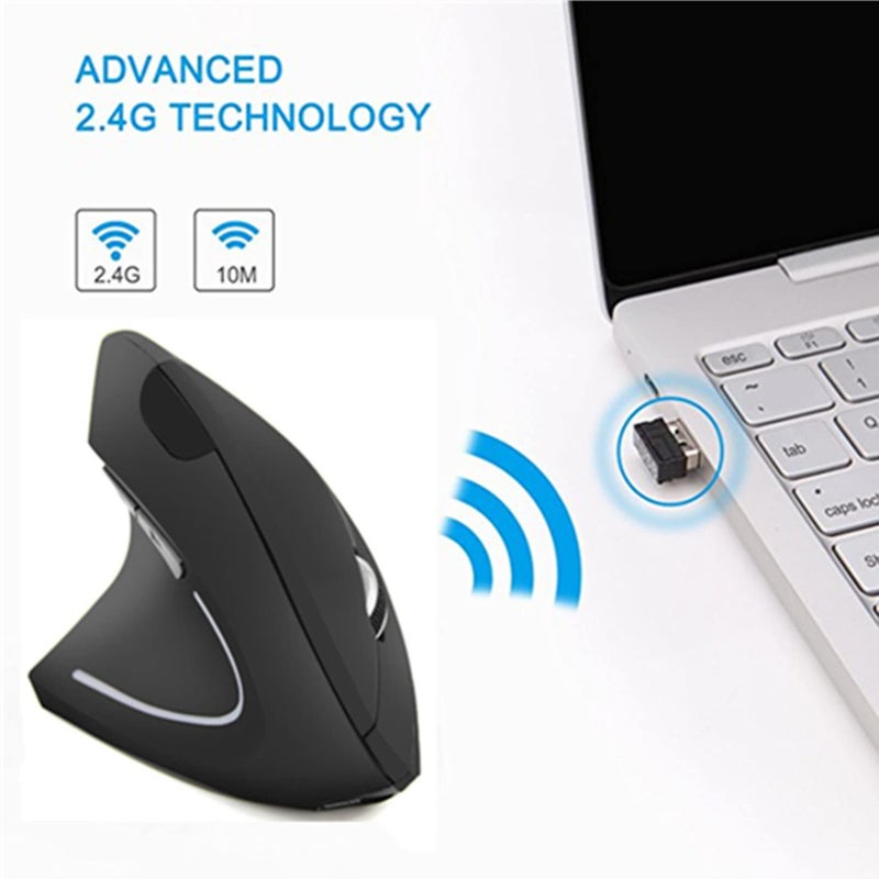 Sunffice Left-Handed Mouse, Rechargeable 2.4G Wireless Ergonomic Vertical Mice with USB Receiver, 6 Buttons Optical Vertical Cordless Mice for Laptop Computer PC Desktop Computer Notebook,for Lefty Hands - Image 2